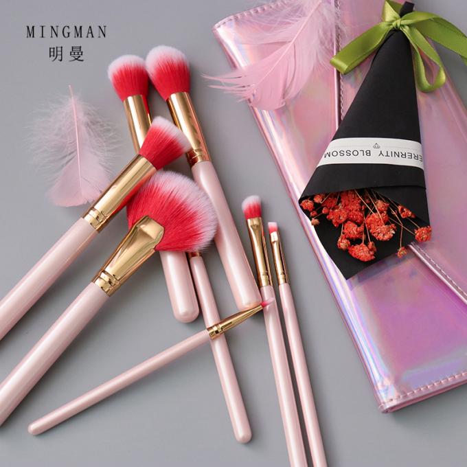 8 Pieces Travel Make Up Brush Set Pink With Rainbow Cosmetic Bag(图3)